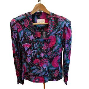 Vintage 80s 90s Blair Woolverton Floral Colorful Double Breasted Blouse Sz 8